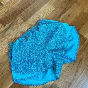 Nike Dri Fit Teal Blue Print Colorblock Athletic Shorts | 3” Inseam